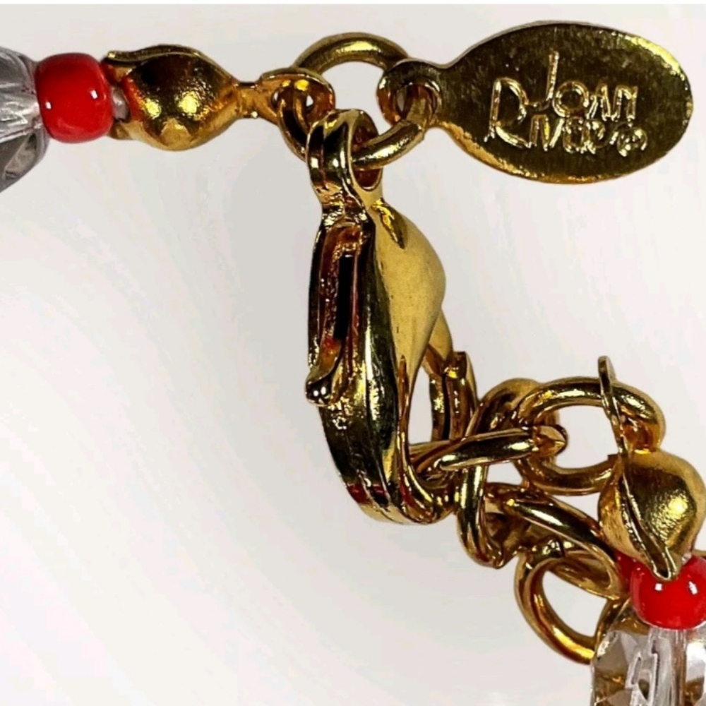 JOAN RIVERS Single Strand Necklace w/Crystal and Red Acrylic Beads, 32" - Picture 8 of 8